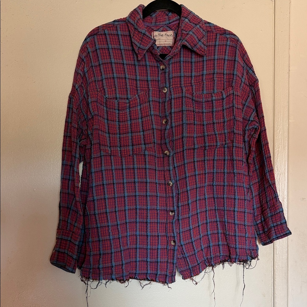We The Free by Free People M Multicolor Plaid Shirt — Purple & Blue Accents